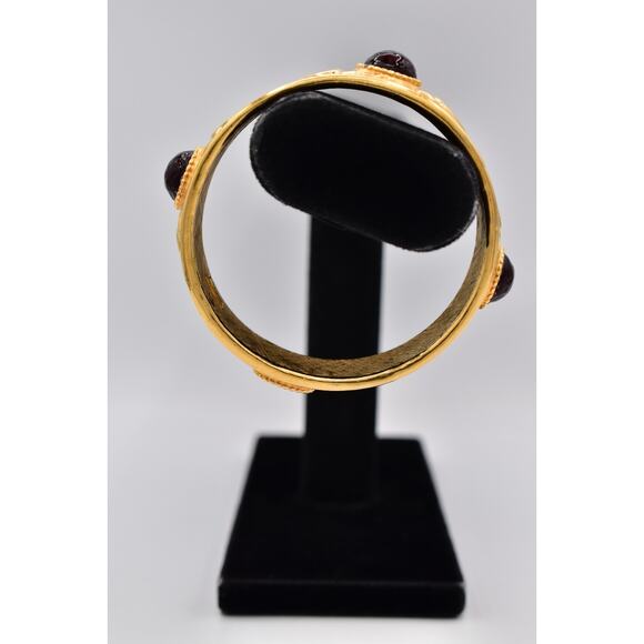 Fendi Vintage Gripoix Bangle Bracelet Red Brushed Gold Heavy Signed AS IS Bin7 - Picture 3 of 12